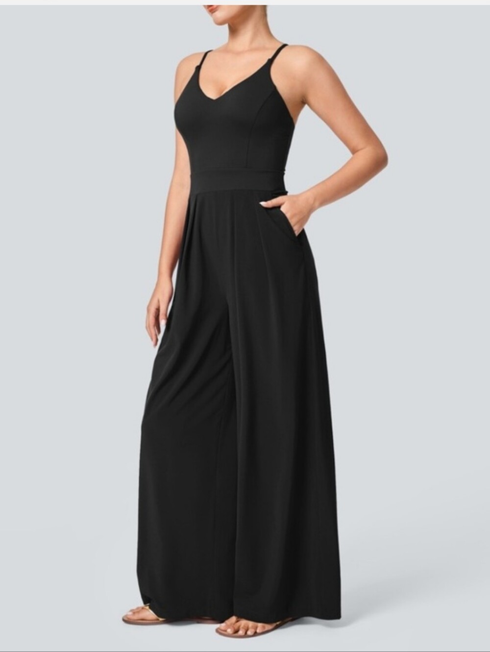 HALARA Black Wide-Leg Spaghetti Strap Jumpsuit